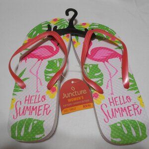 NEW Hello Summer Juncture Women's SZ S 5/6 flipflops Shoes Flamingo Floral Desig